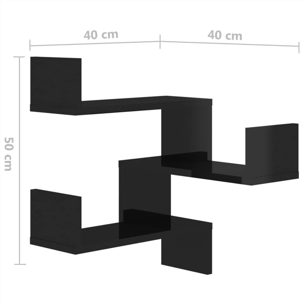 Wall Corner Shelves 2 pcs High Gloss Black 40x40x50 cm Chipboard