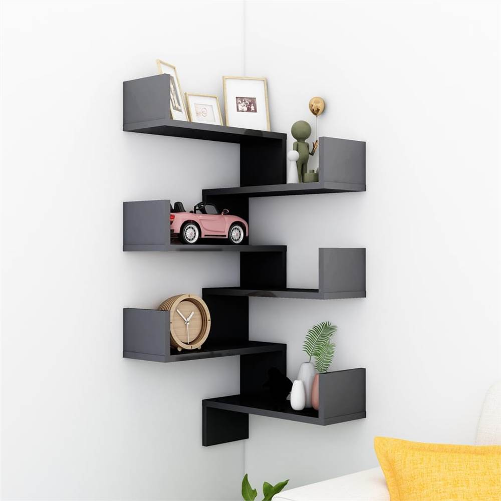 

Wall Corner Shelves 2 pcs High Gloss Grey 40x40x50 cm Chipboard