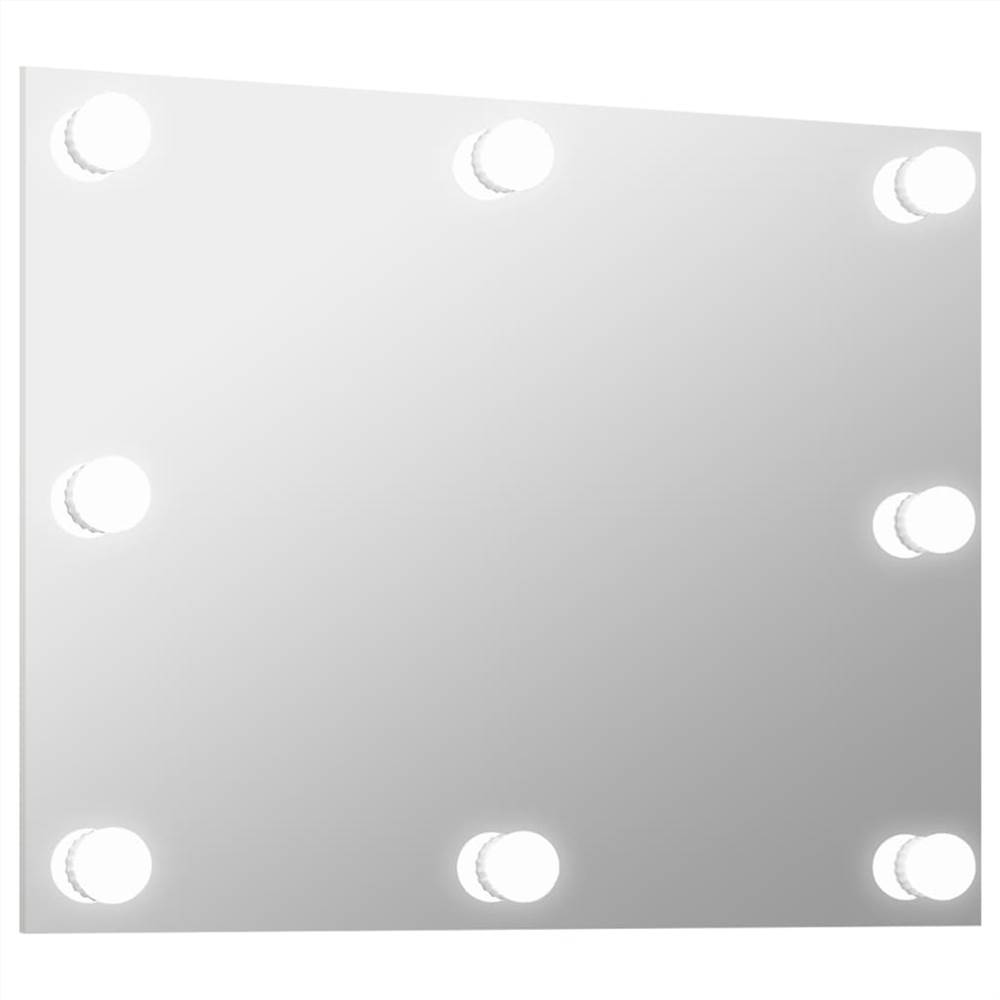 Wall Frameless Mirror with LED Lights Rectangular Glass