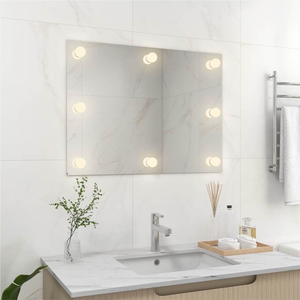 Wall Frameless Mirror with LED Lights Rectangular Glass