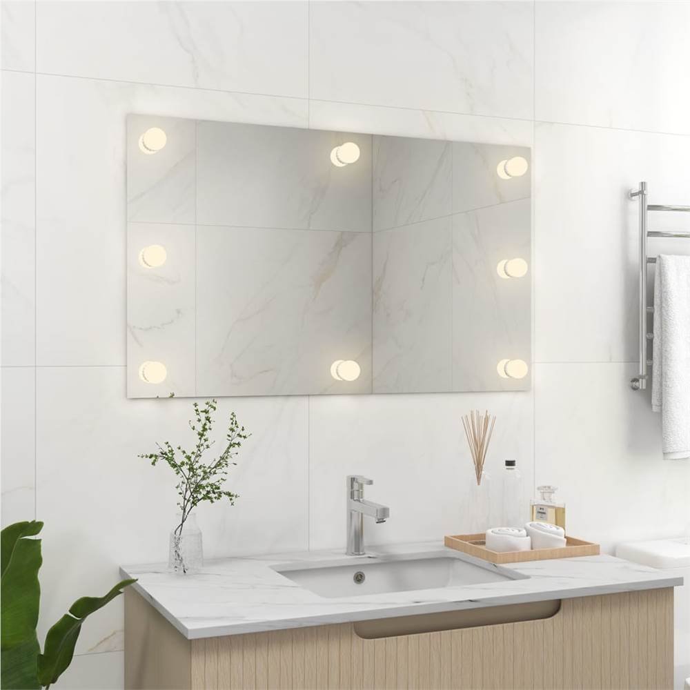 Wall Frameless Mirror with LED Lights Rectangular Glass