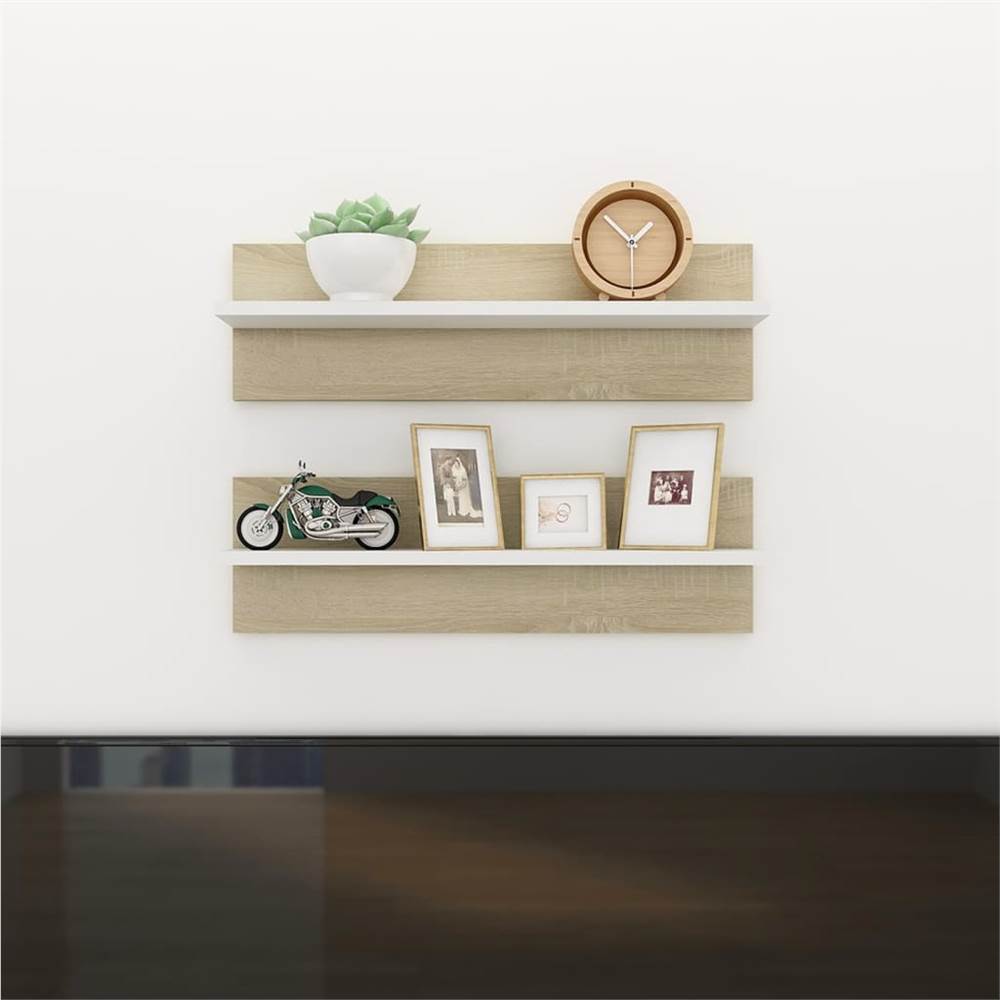 

Wall Shelves 2 pcs White and Sonoma Oak 60x11.5x18 cm Chipboard