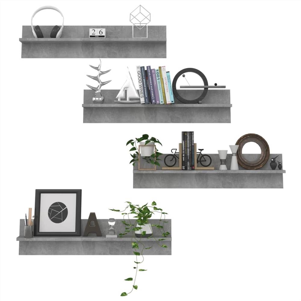 Wall Shelves 4 Pcs Concrete Grey 80x11.5x18 Cm Chipboard 14 Wall Shelves 4 pcs Concrete Grey 80x11.5x18 cm Chipboard