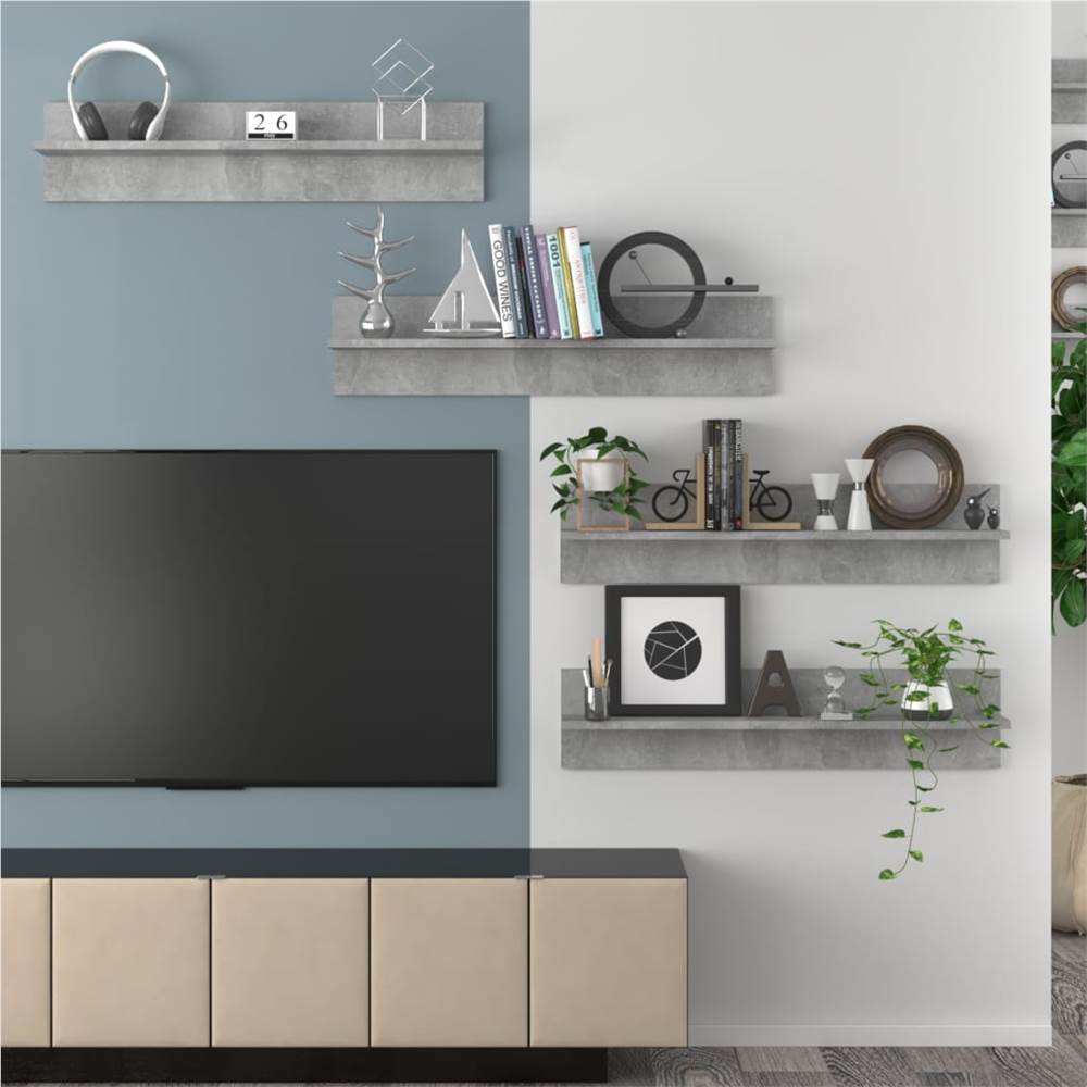Wall Shelves 4 Pcs Concrete Grey 80x11.5x18 Cm Chipboard 15 Wall Shelves 4 pcs Concrete Grey 80x11.5x18 cm Chipboard