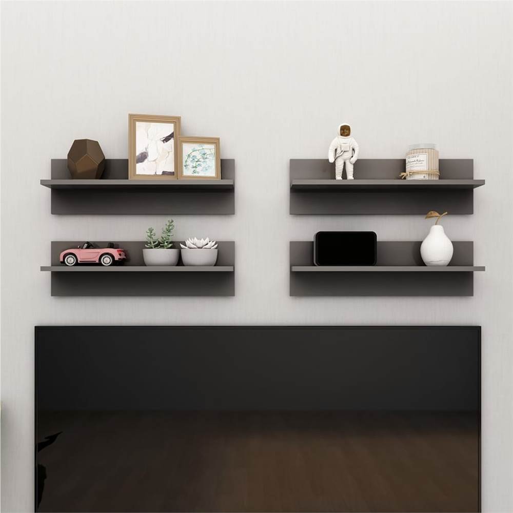

Wall Shelves 4 pcs High Gloss Grey 60x11.5x18 cm Chipboard
