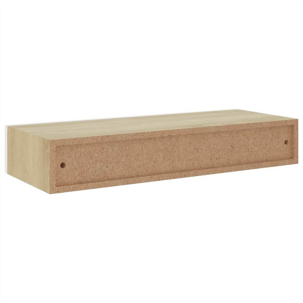 Wallmounted Drawer Shelf Oak and White 60x23.5x10cm MDF
