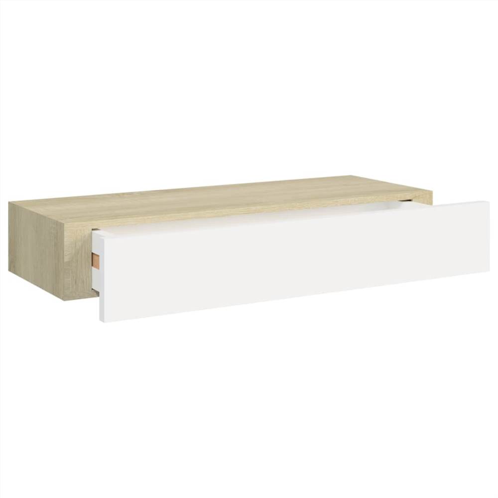 Wallmounted Drawer Shelf Oak and White 60x23.5x10cm MDF