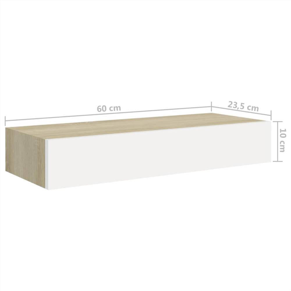 Wallmounted Drawer Shelf Oak and White 60x23.5x10cm MDF