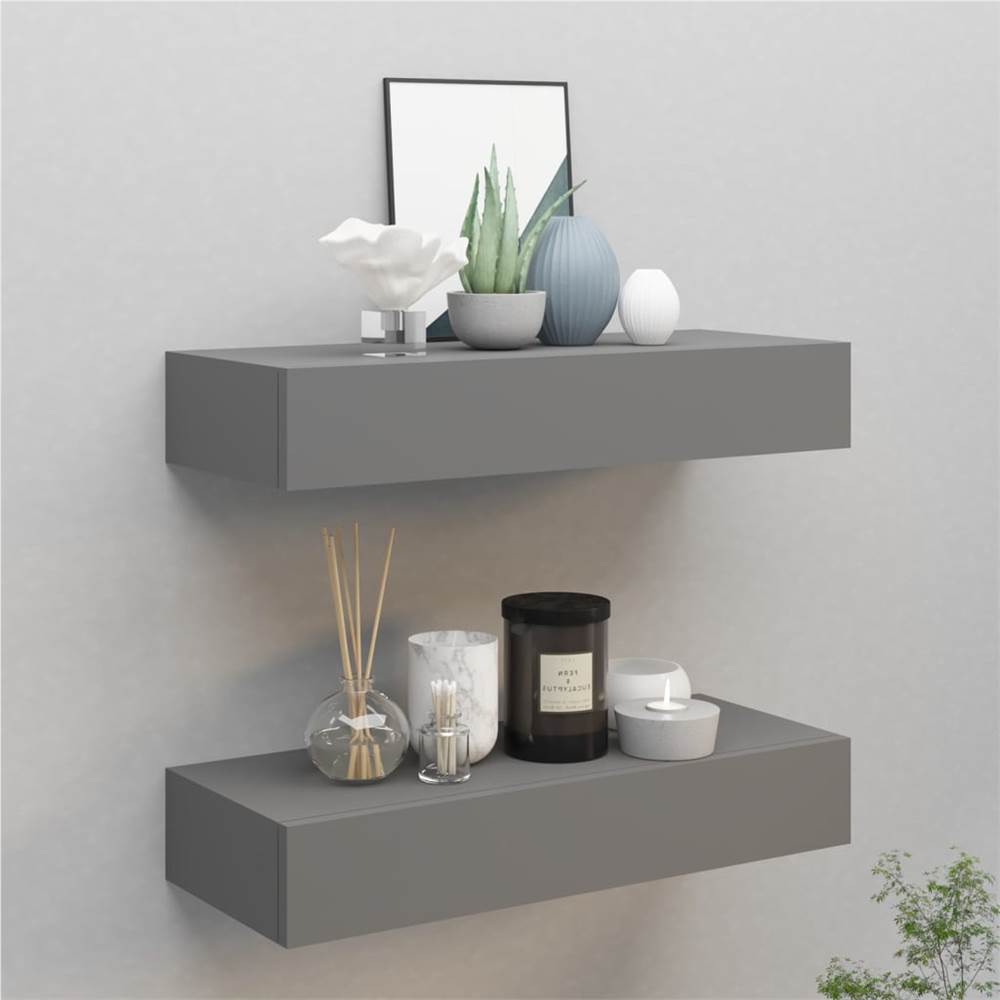 Wall-Mounted Drawer Shelves 2 Pcs Grey  MDF