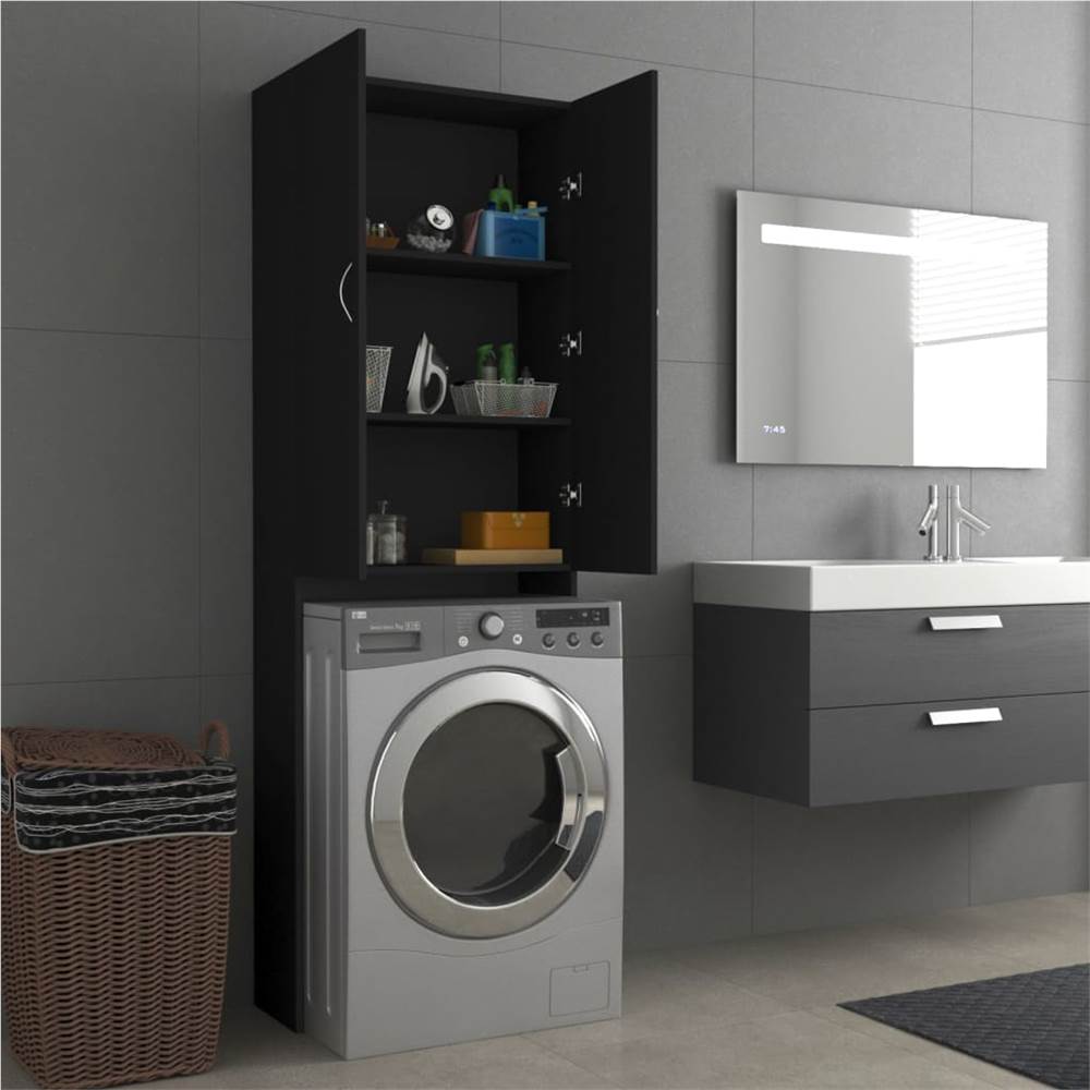Washing Machine Cabinet Black 64x25.5x190 cm