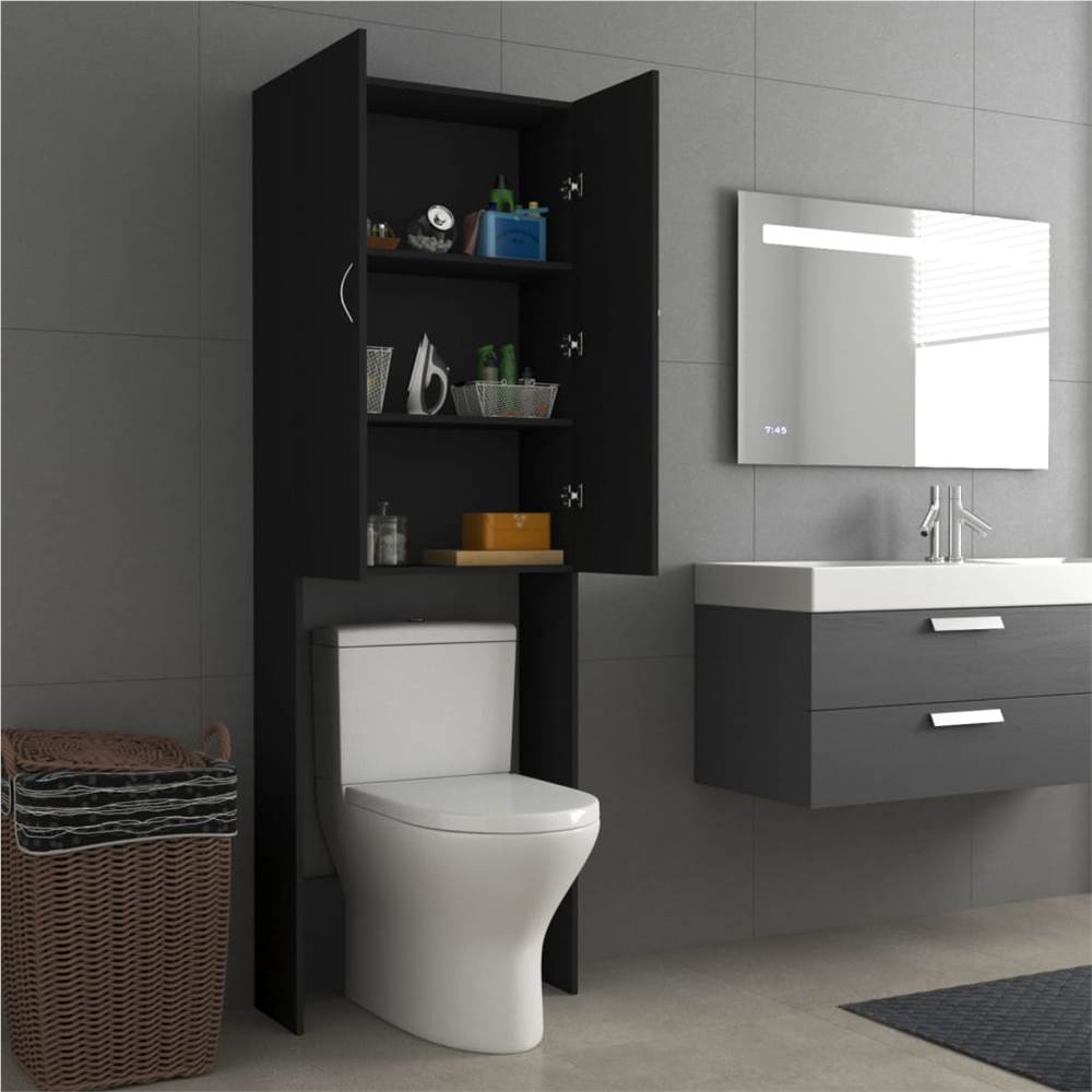 Washing Machine Cabinet Black 64x25.5x190 cm