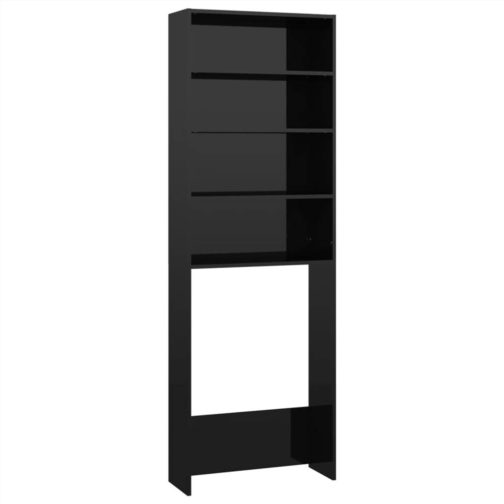 Washing Machine Cabinet High Gloss Black 64x24x190 cm