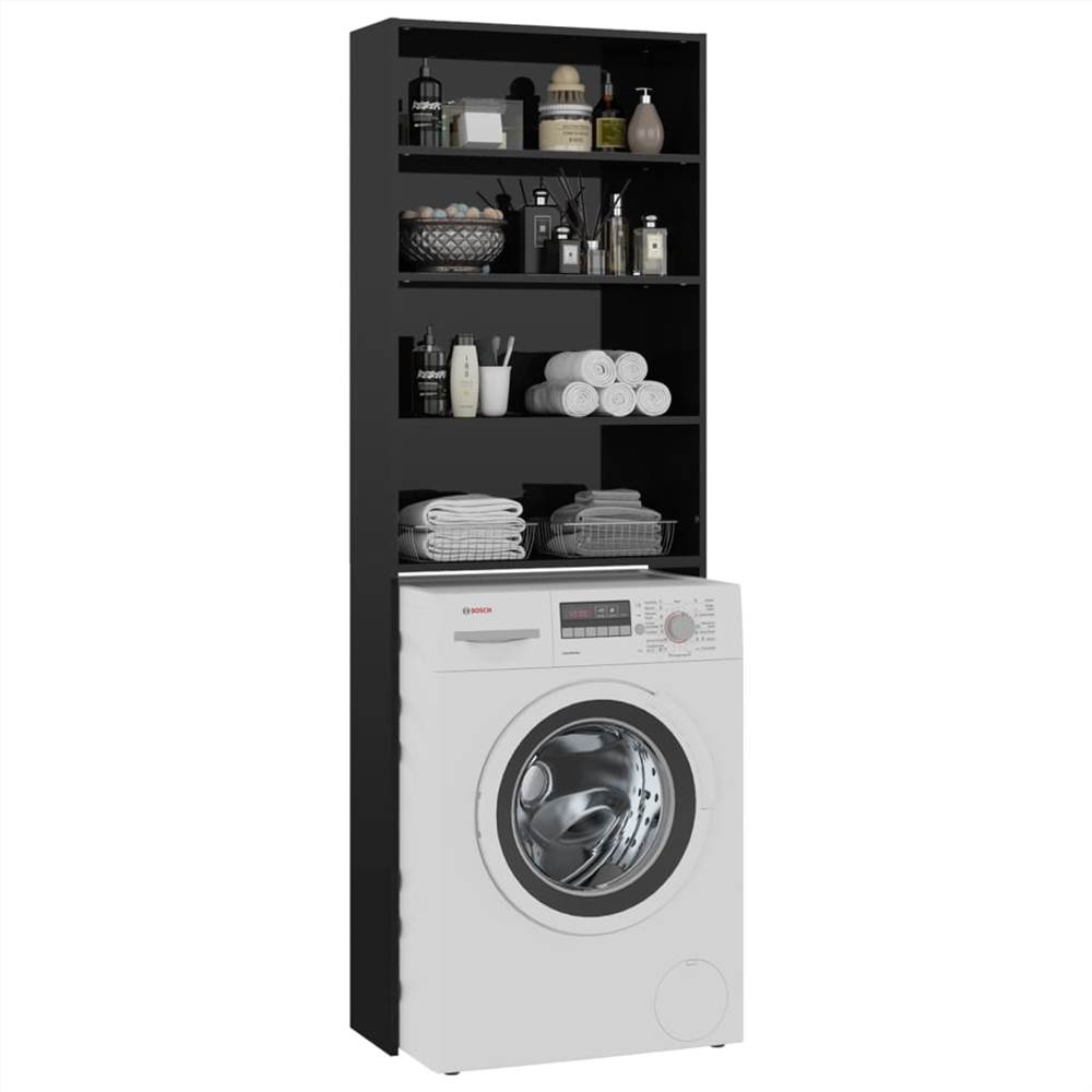 Washing Machine Cabinet High Gloss Black 64x24x190 cm