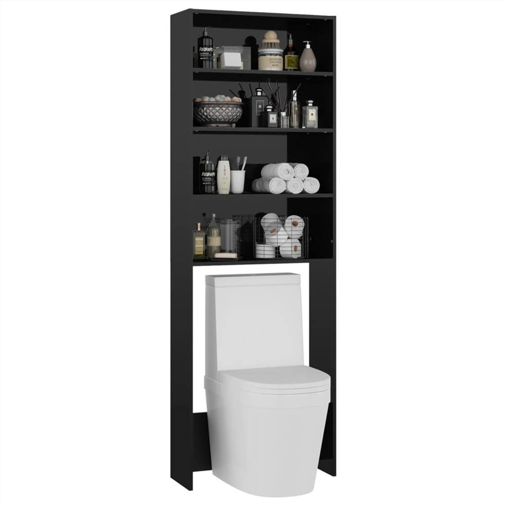 Washing Machine Cabinet High Gloss Black 64x24x190 cm