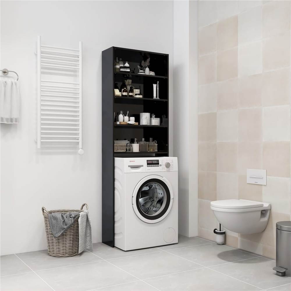 Washing Machine Cabinet High Gloss Black 64x24x190 cm