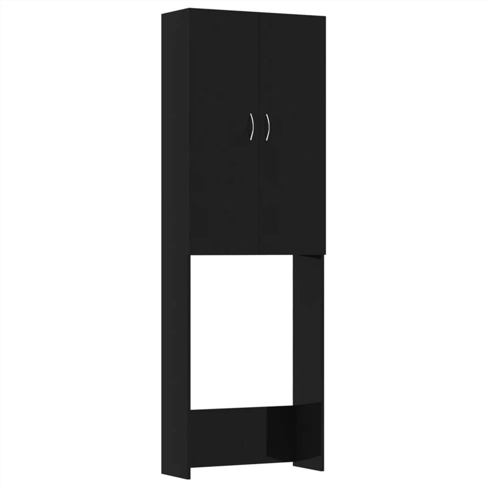 Washing Machine Cabinet High Gloss Black 64x25.5x190 cm