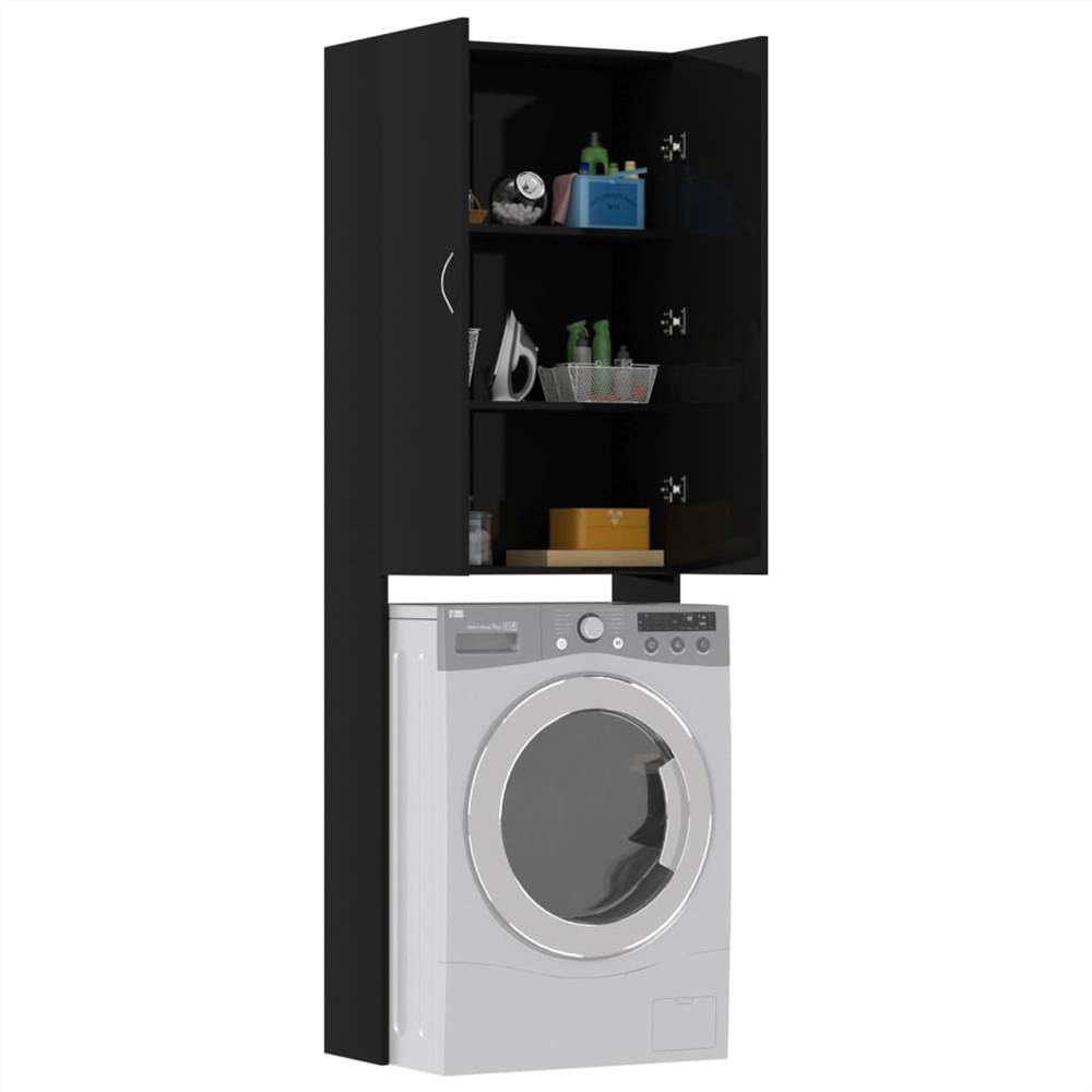 Washing Machine Cabinet High Gloss Black 64x25.5x190 cm