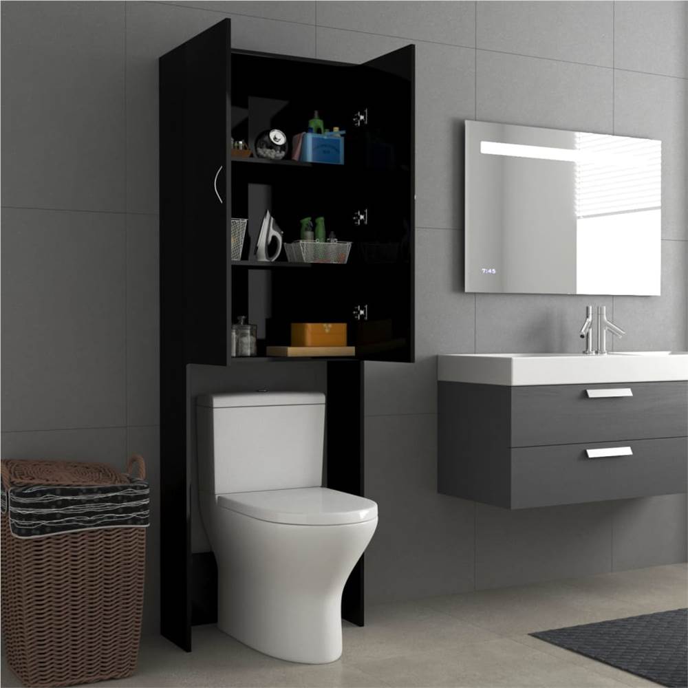 Washing Machine Cabinet High Gloss Black 64x25.5x190 cm