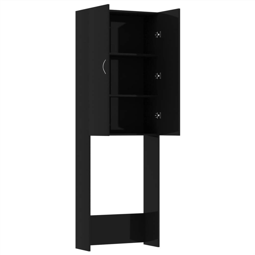 Washing Machine Cabinet High Gloss Black 64x25.5x190 cm