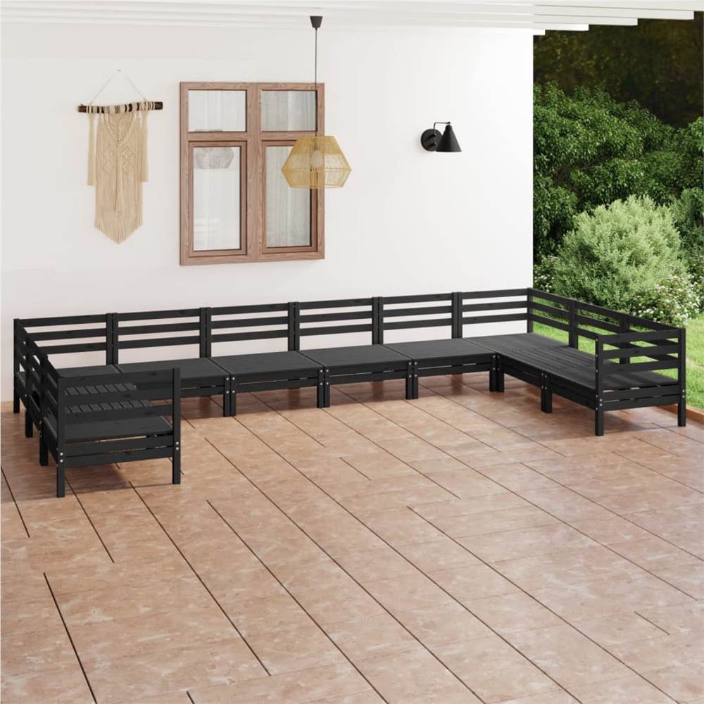 

10 Piece Garden Lounge Set Black Solid Pinewood