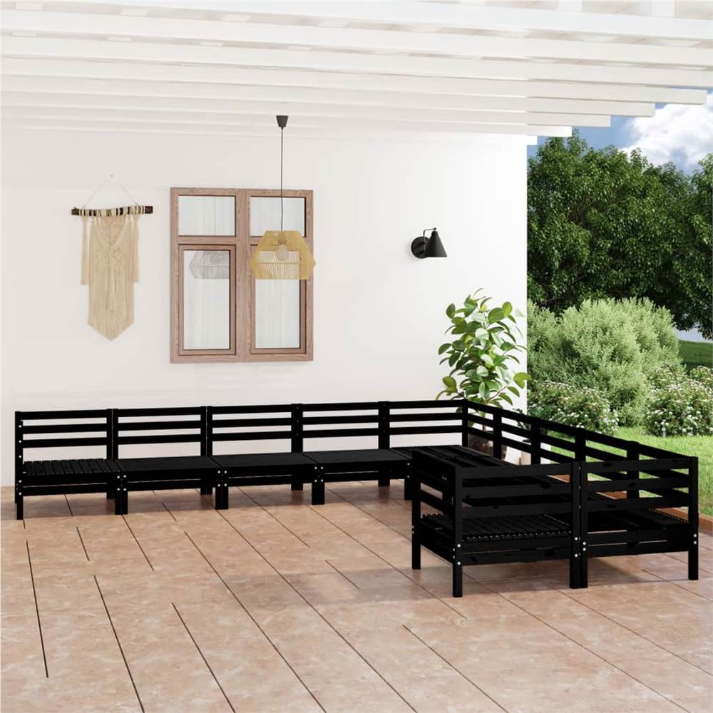 

10 Piece Garden Lounge Set Black Solid Pinewood