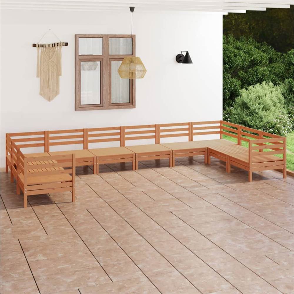 

10 Piece Garden Lounge Set Honey Brown Solid Pinewood