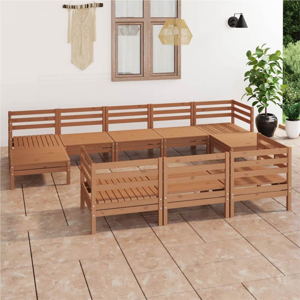 

10 Piece Garden Lounge Set Honey Brown Solid Pinewood
