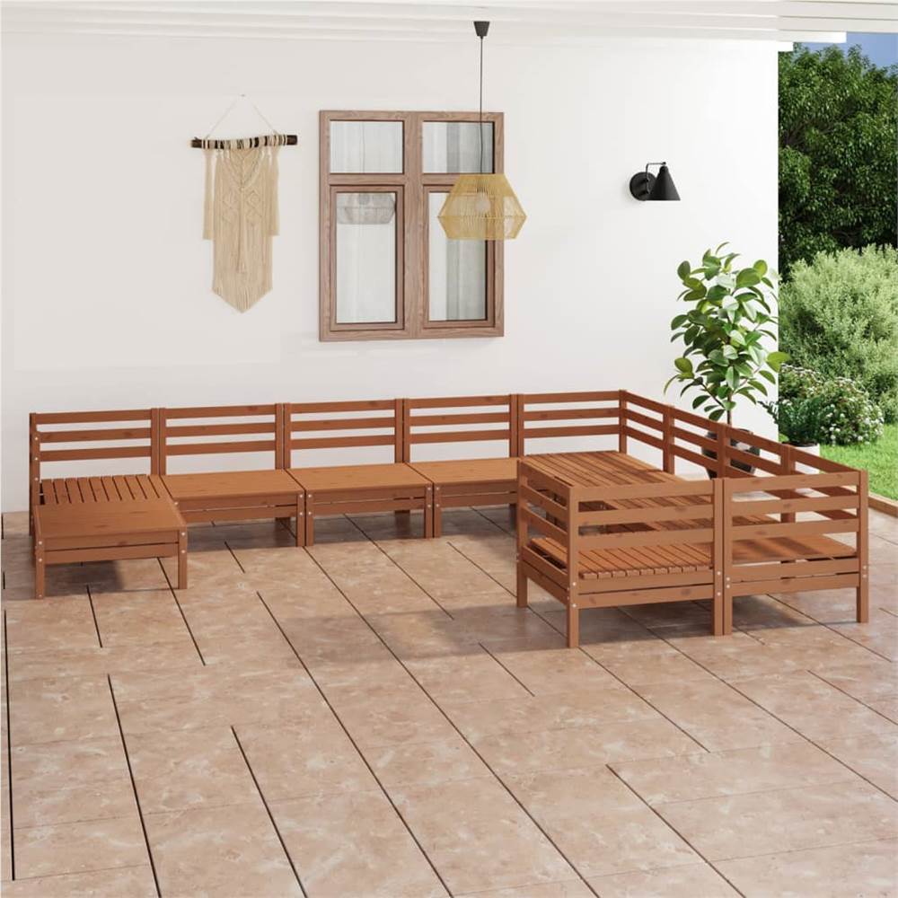 

10 Piece Garden Lounge Set Honey Brown Solid Pinewood