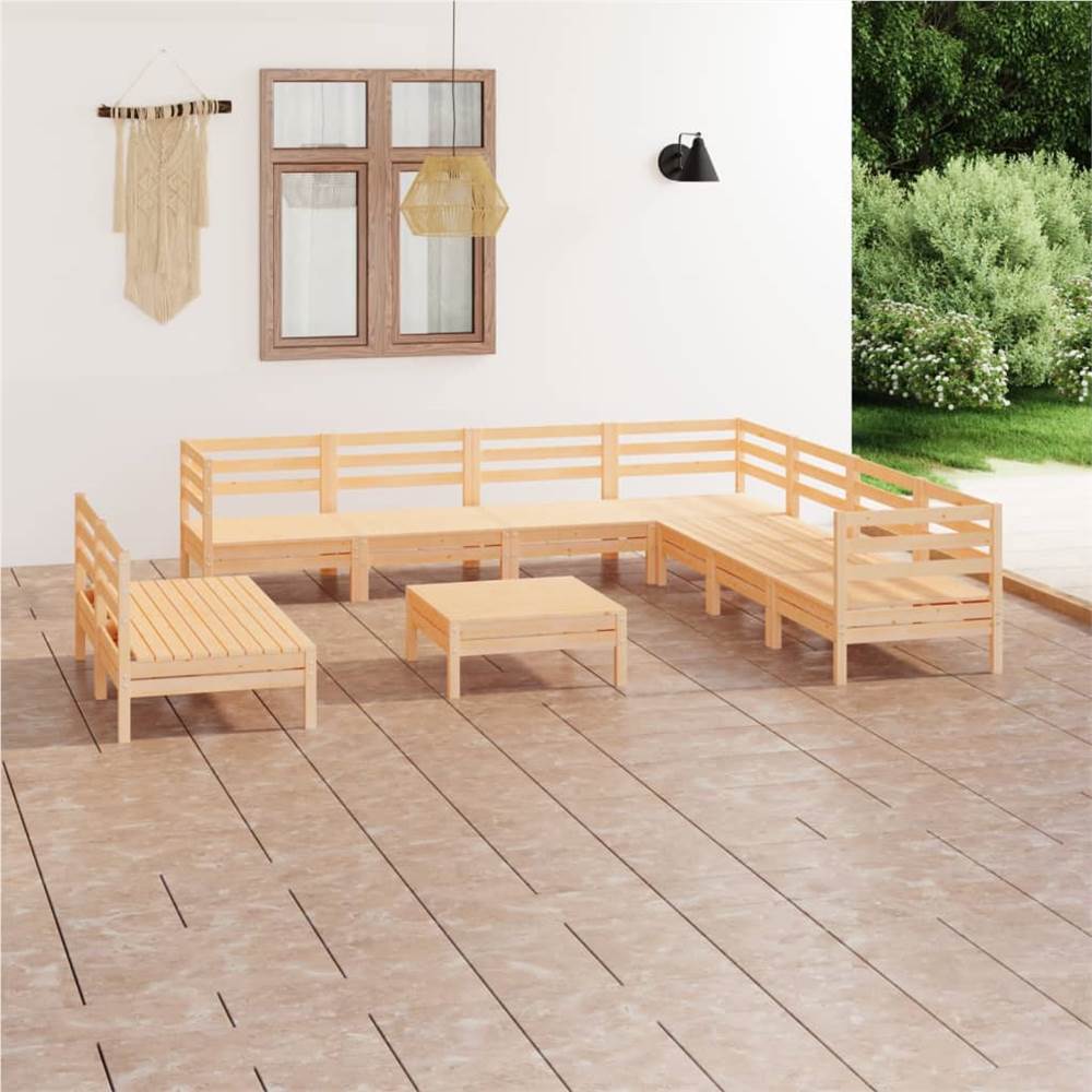 

10 Piece Garden Lounge Set Solid Pinewood