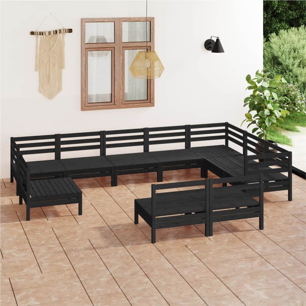 

10 Piece Garden Lounge Set Solid Pinewood Black