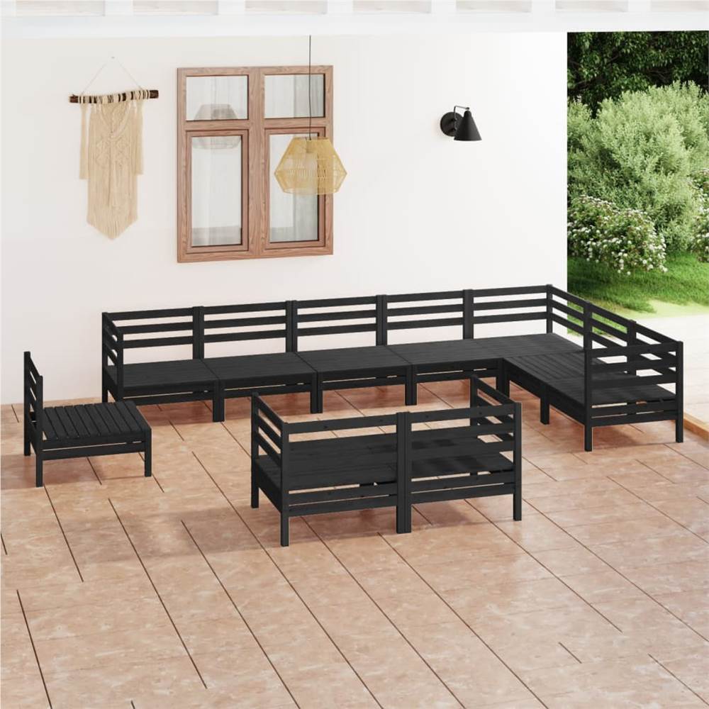 

10 Piece Garden Lounge Set Solid Pinewood Black