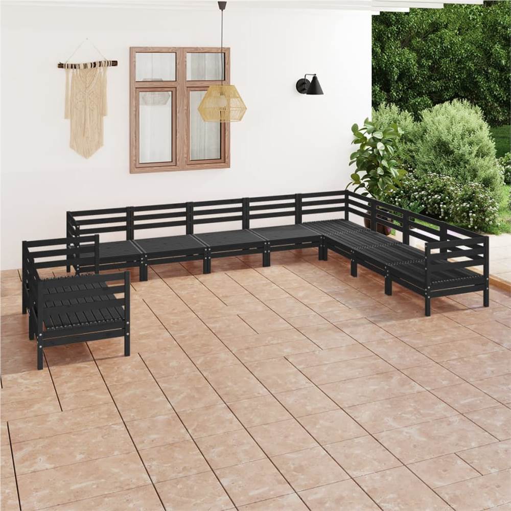 

10 Piece Garden Lounge Set Solid Pinewood Black