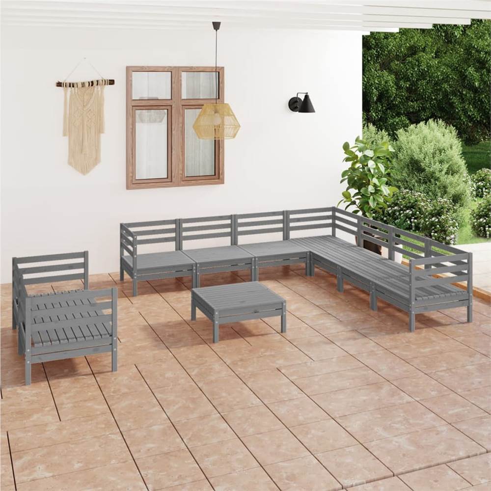 

10 Piece Garden Lounge Set Solid Pinewood Grey