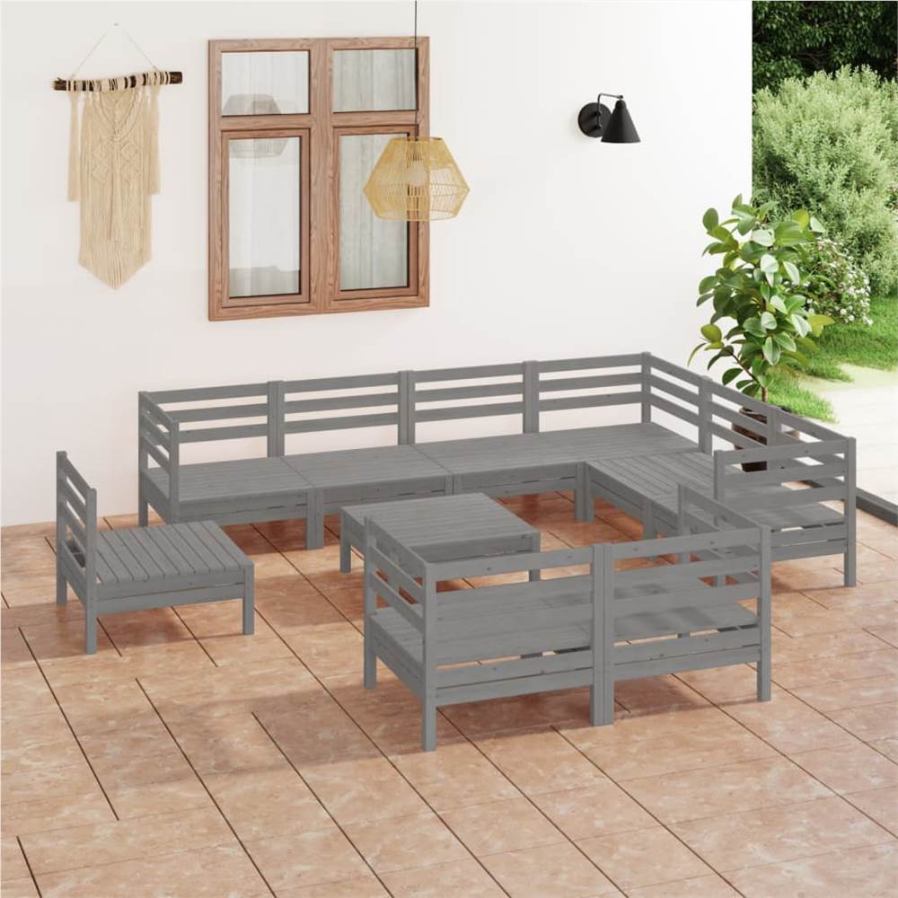 

10 Piece Garden Lounge Set Solid Pinewood Grey