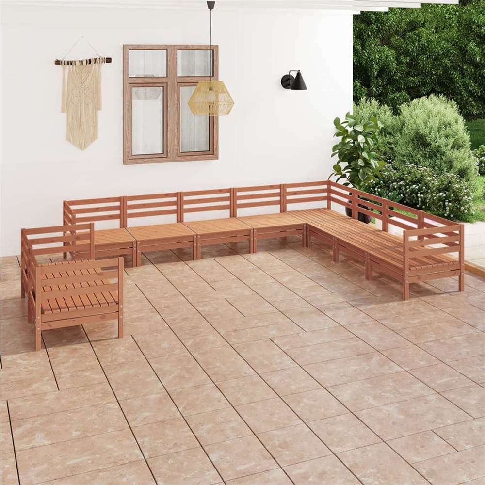 

10 Piece Garden Lounge Set Solid Pinewood Honey Brown