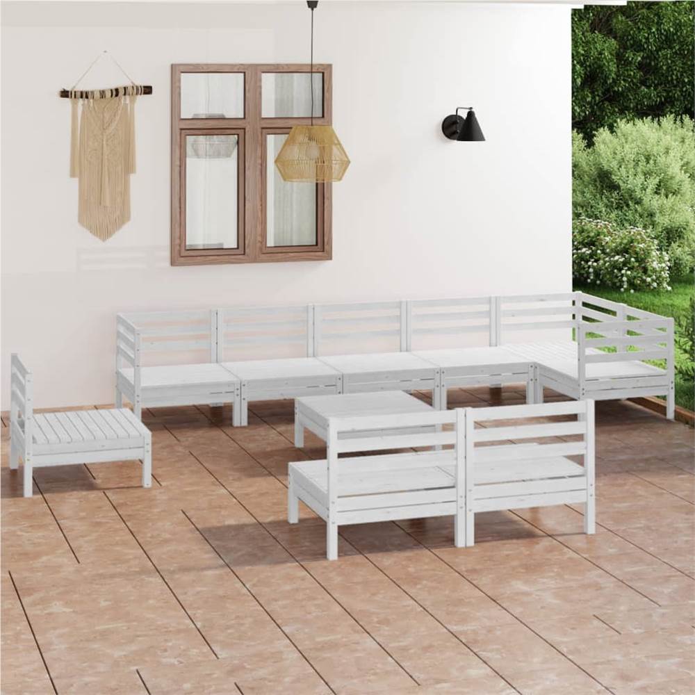 

10 Piece Garden Lounge Set Solid Pinewood White