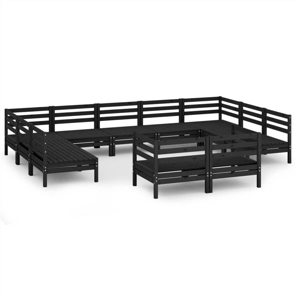 

11 Piece Garden Lounge Set Black Solid Pinewood