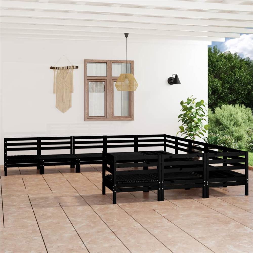 

11 Piece Garden Lounge Set Black Solid Pinewood