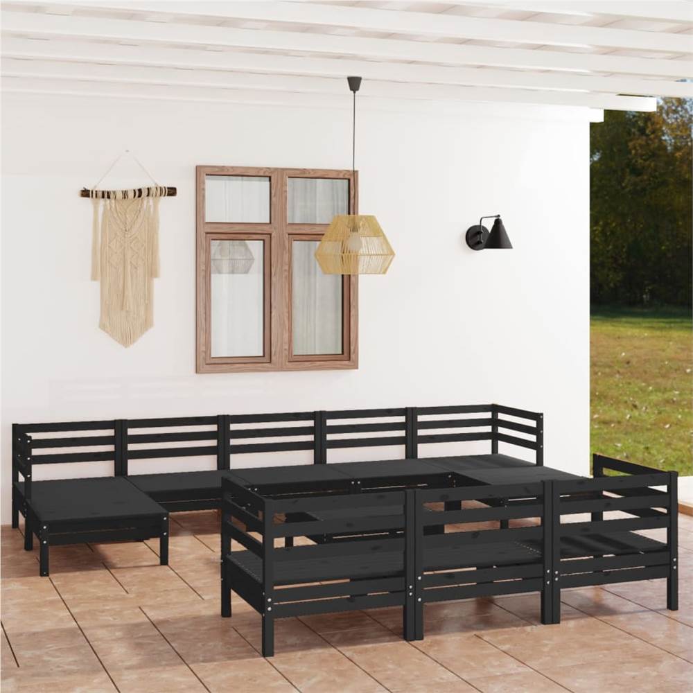 

11 Piece Garden Lounge Set Black Solid Pinewood