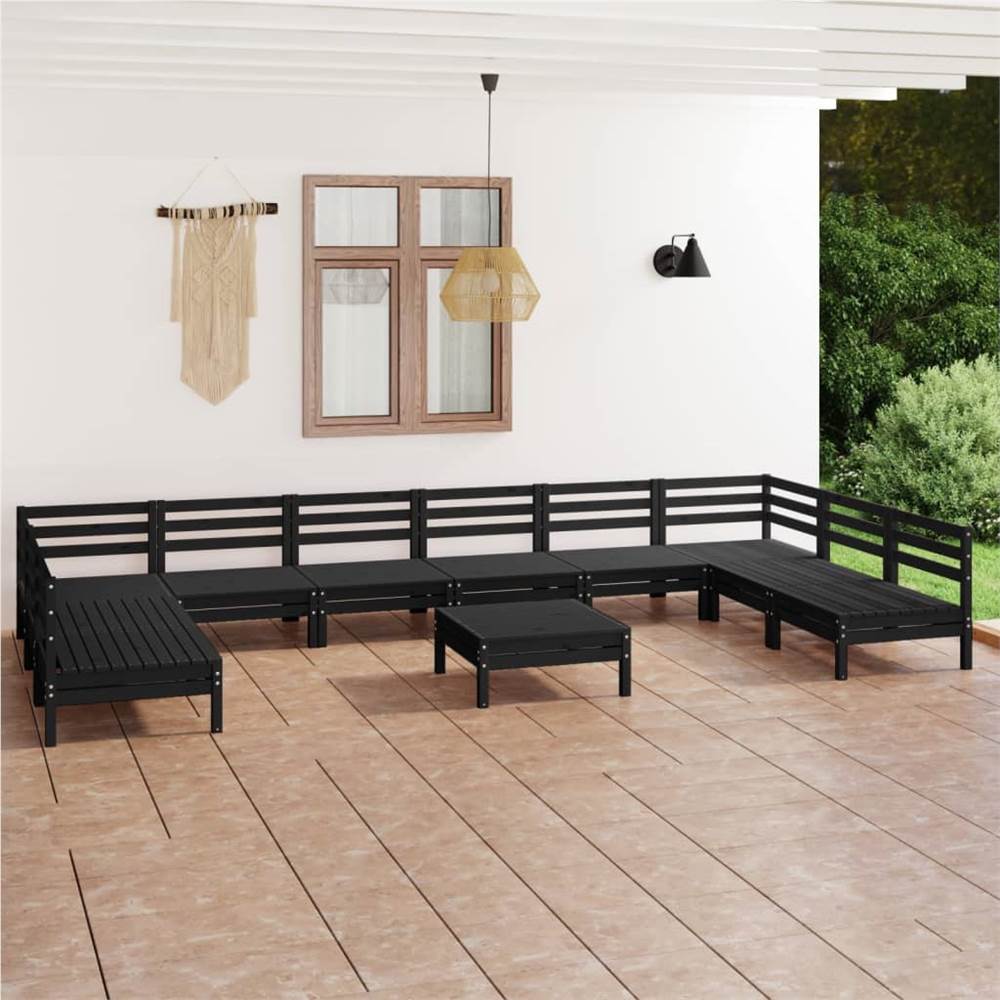 

11 Piece Garden Lounge Set Black Solid Pinewood