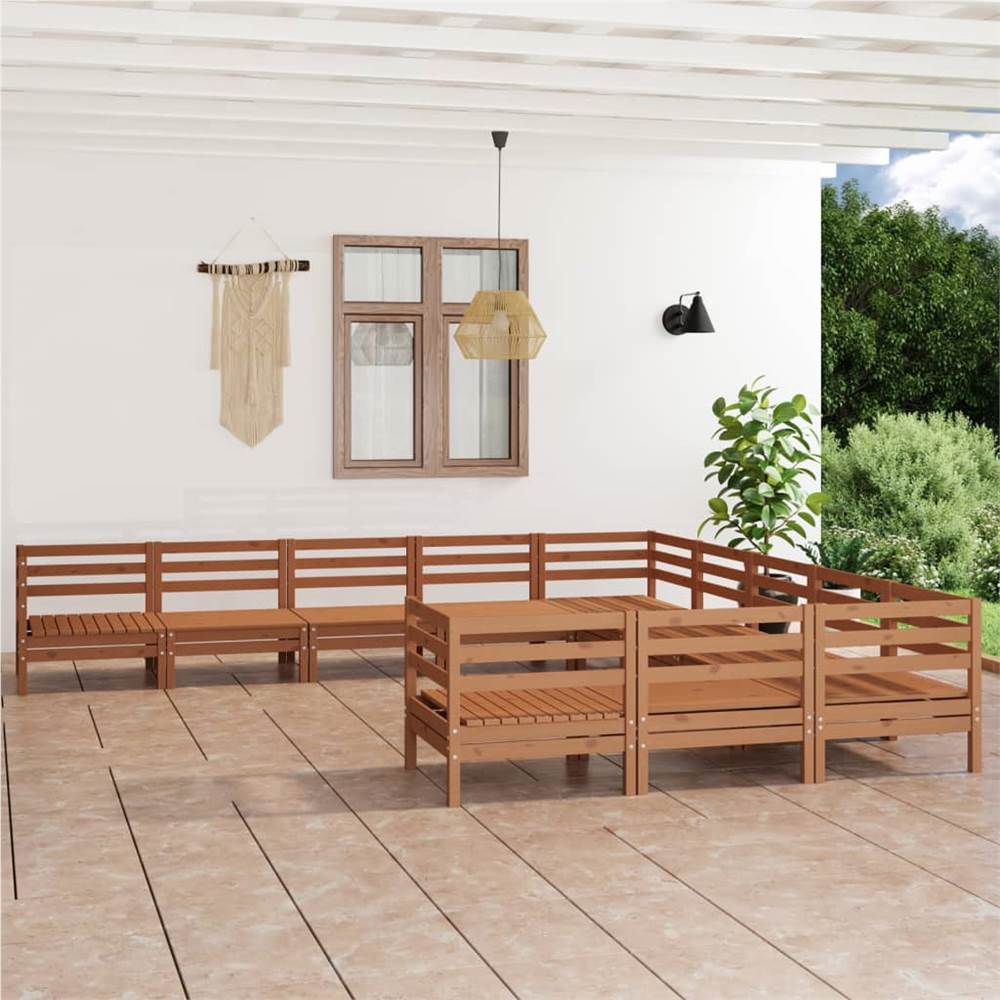 

11 Piece Garden Lounge Set Honey Brown Solid Pinewood