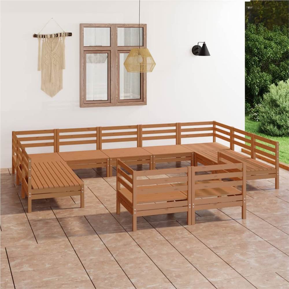 

11 Piece Garden Lounge Set Honey Brown Solid Pinewood