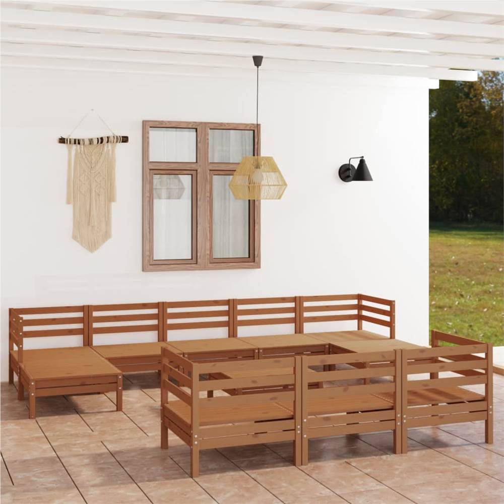 

11 Piece Garden Lounge Set Honey Brown Solid Pinewood