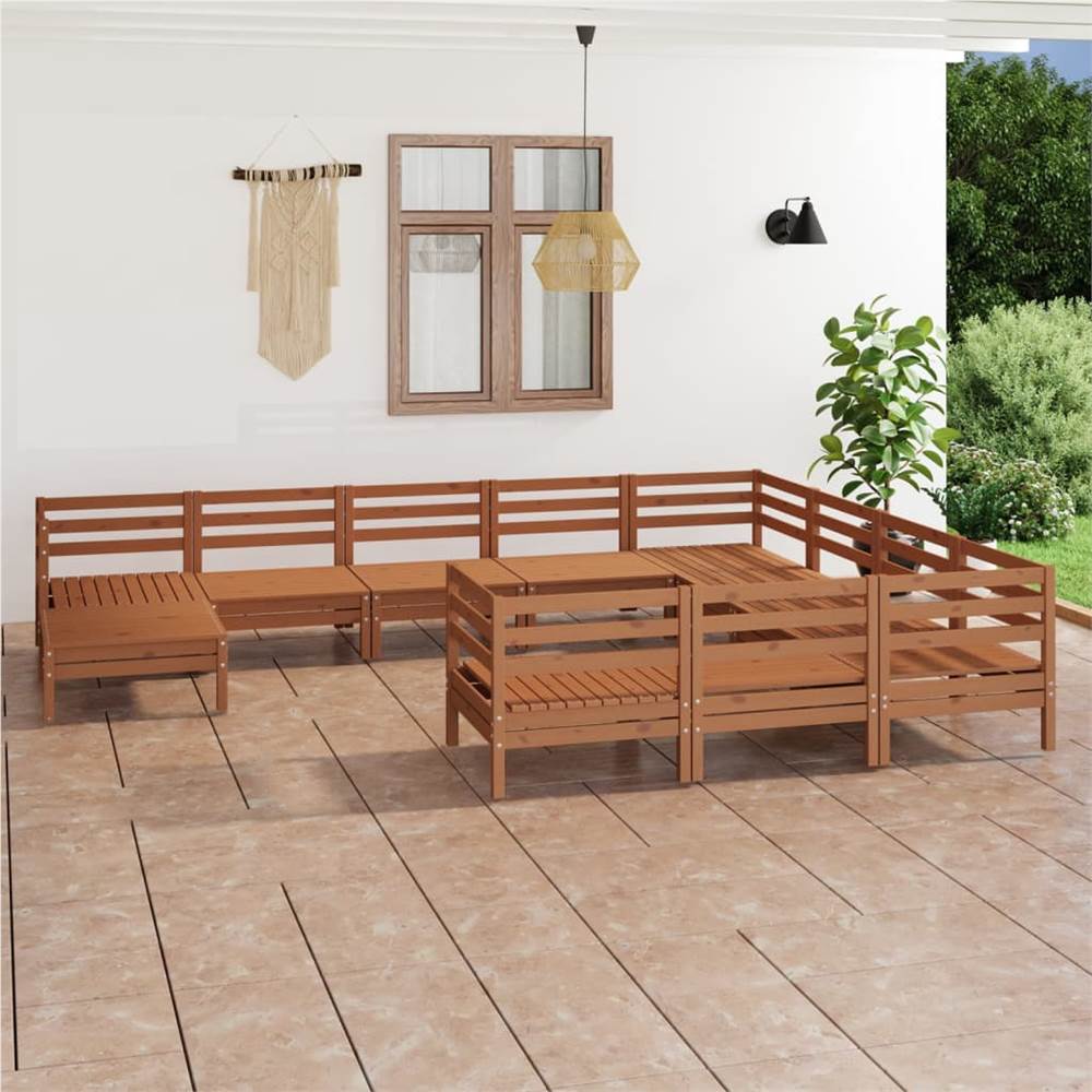 

11 Piece Garden Lounge Set Honey Brown Solid Pinewood