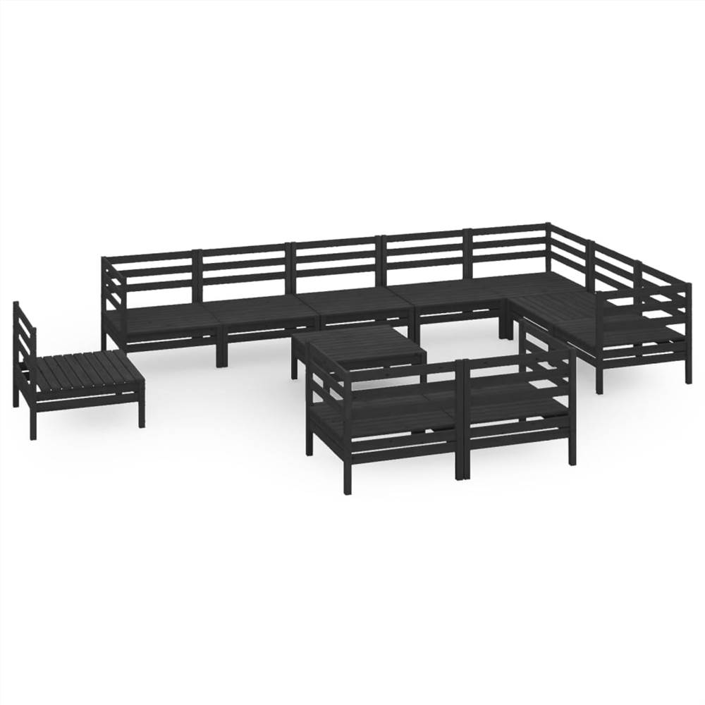 

11 Piece Garden Lounge Set Solid Pinewood Black