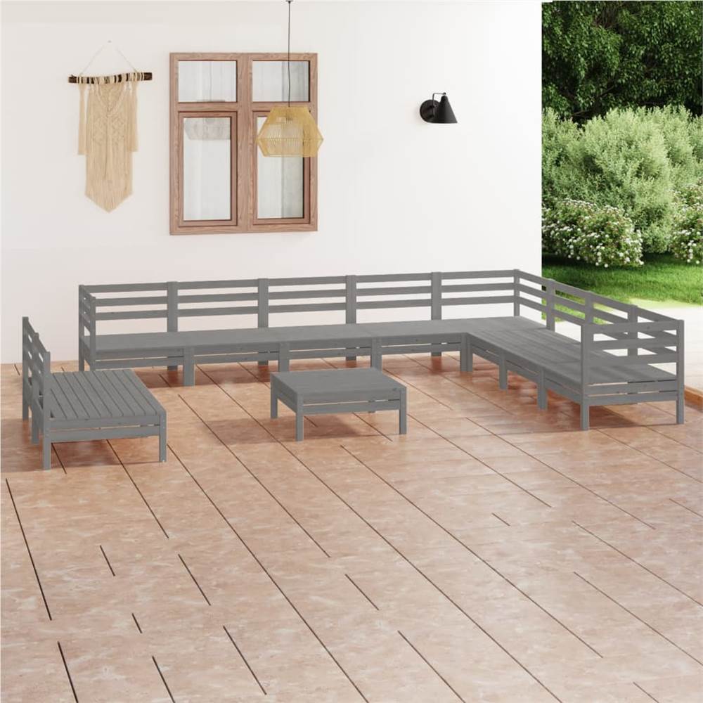 

11 Piece Garden Lounge Set Solid Pinewood Grey