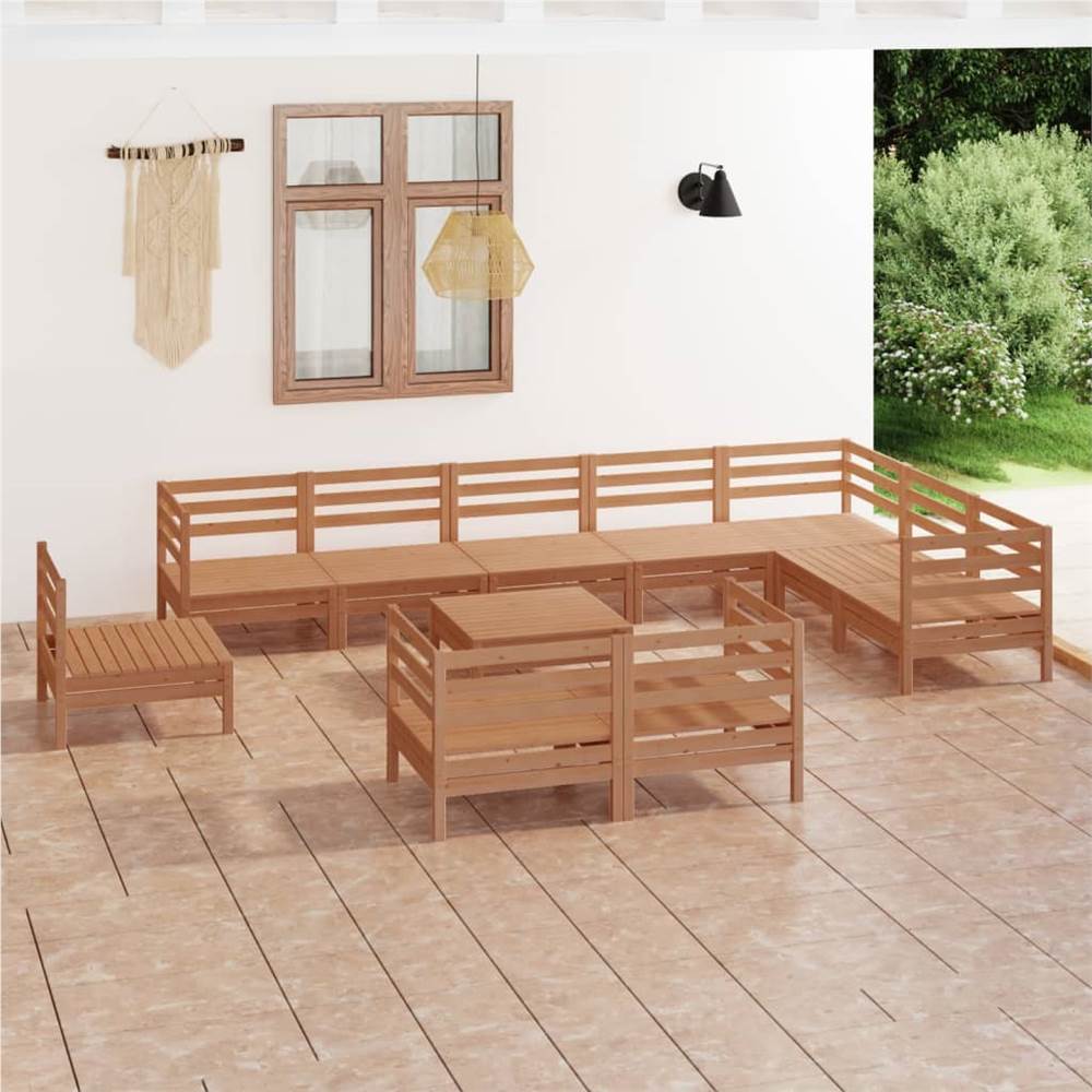 

11 Piece Garden Lounge Set Solid Pinewood Honey Brown