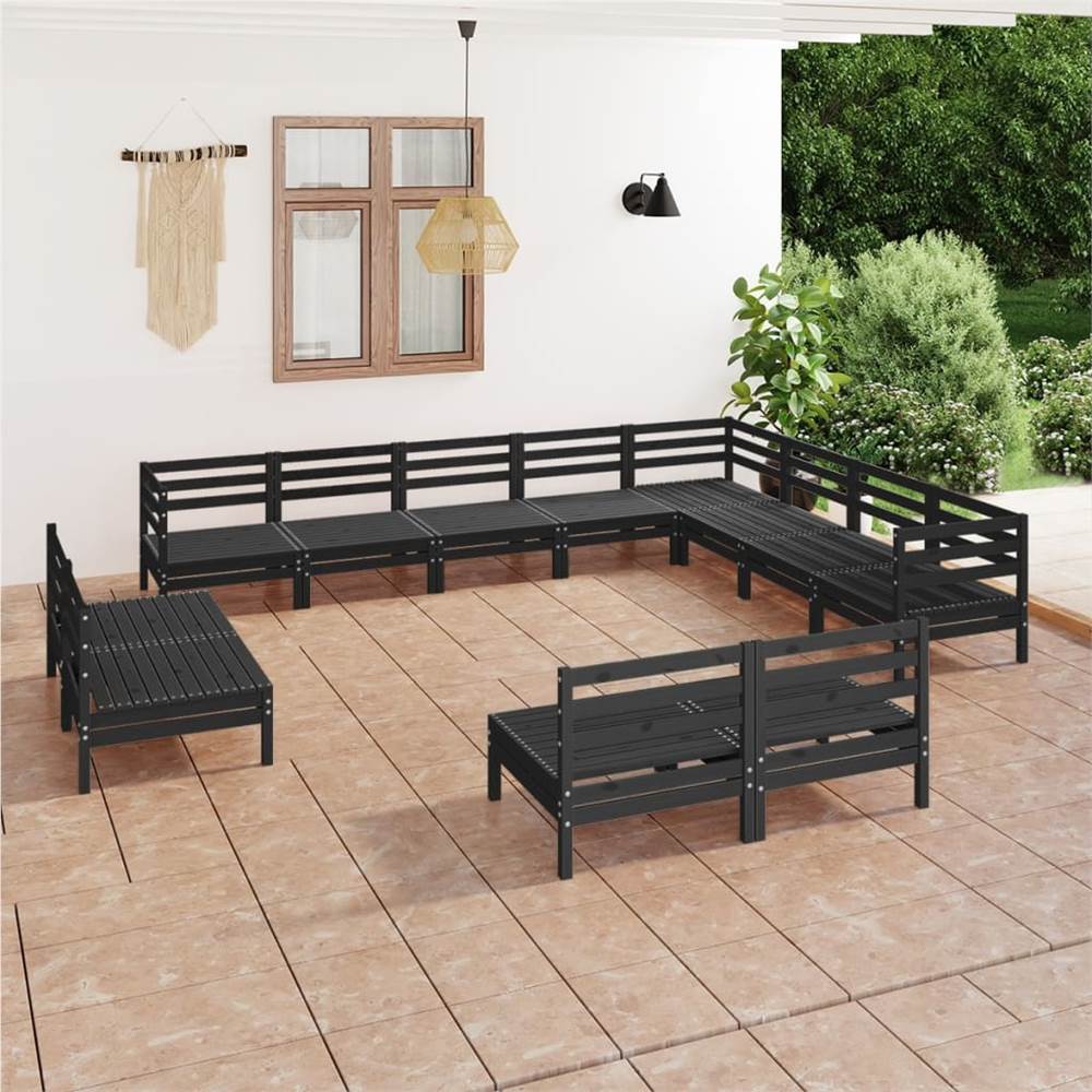 

12 Piece Garden Lounge Set Solid Pinewood Black