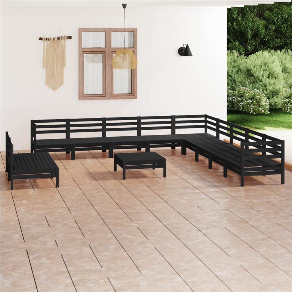 

12 Piece Garden Lounge Set Solid Pinewood Black