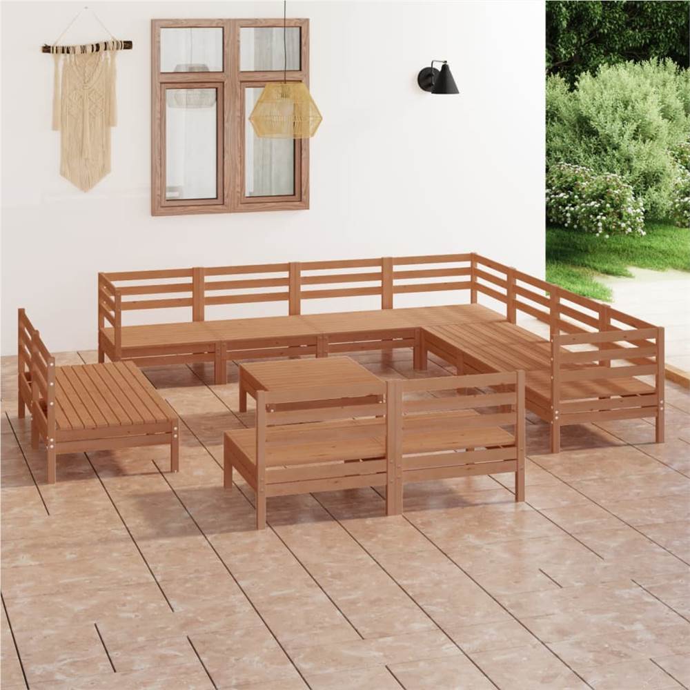 

12 Piece Garden Lounge Set Solid Pinewood Honey Brown